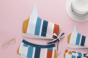 Final Sale -- One Shoulder Stripe Family Matching Swimsuit - Cara Mia Kids