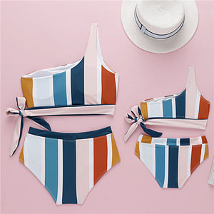 Final Sale -- One Shoulder Stripe Family Matching Swimsuit - Cara Mia Kids