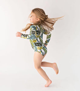 Final Sale -- Kids Leaves Print Sun Guard Swimsuit - Cara Mia Kids