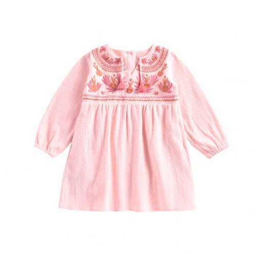 Final Sale -- Pink Bohemian Embroidery Dress - Cara Mia Kids